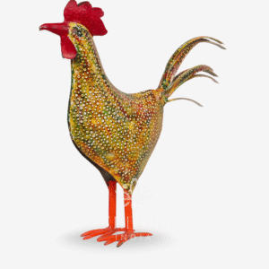 Handcrafted Metal Rooster Figurine – Polka Dot Pattern